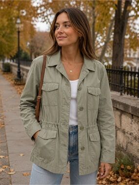 Chaps Cotton Utility Safari Jacket Olive Green Women’s Size Large Lightweight